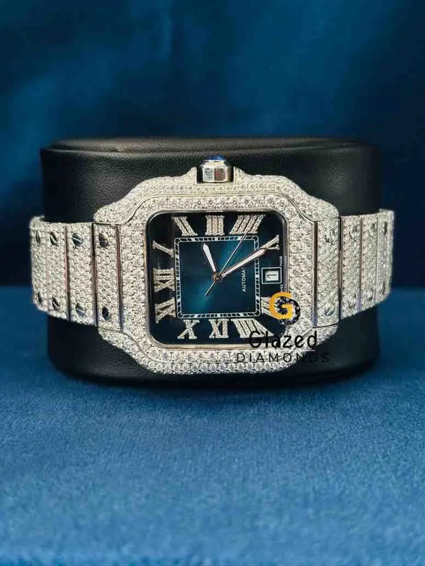 Bust Down Roman Number Stainless Steel Wrist Watch