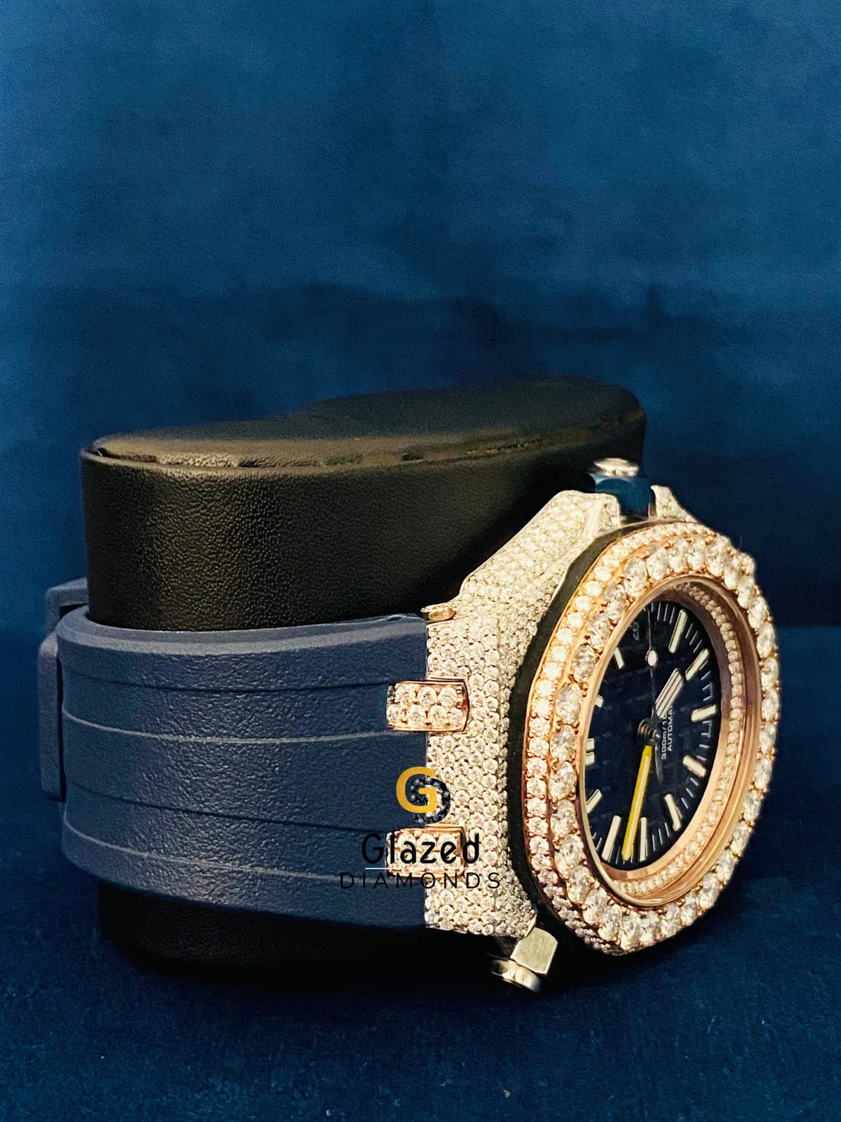 Bust Down Round Moissanite Blue Silicone Strap Watch