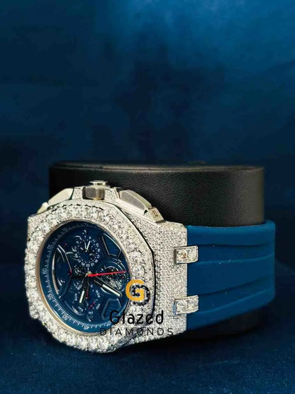 Bust Down Round VVS Moissanite Silicon Strap Wrist Watch