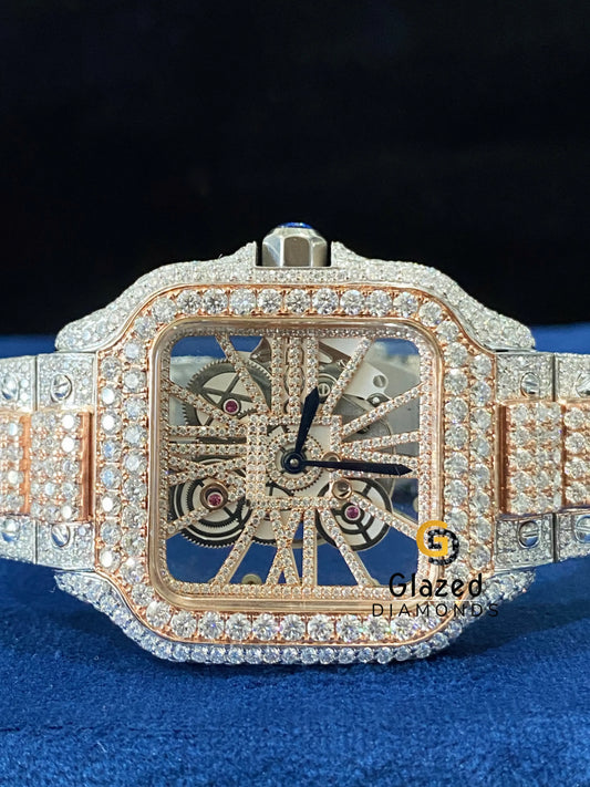 Bust Down Skeleton Dial VVS Moissanite Diamond Studded Watch