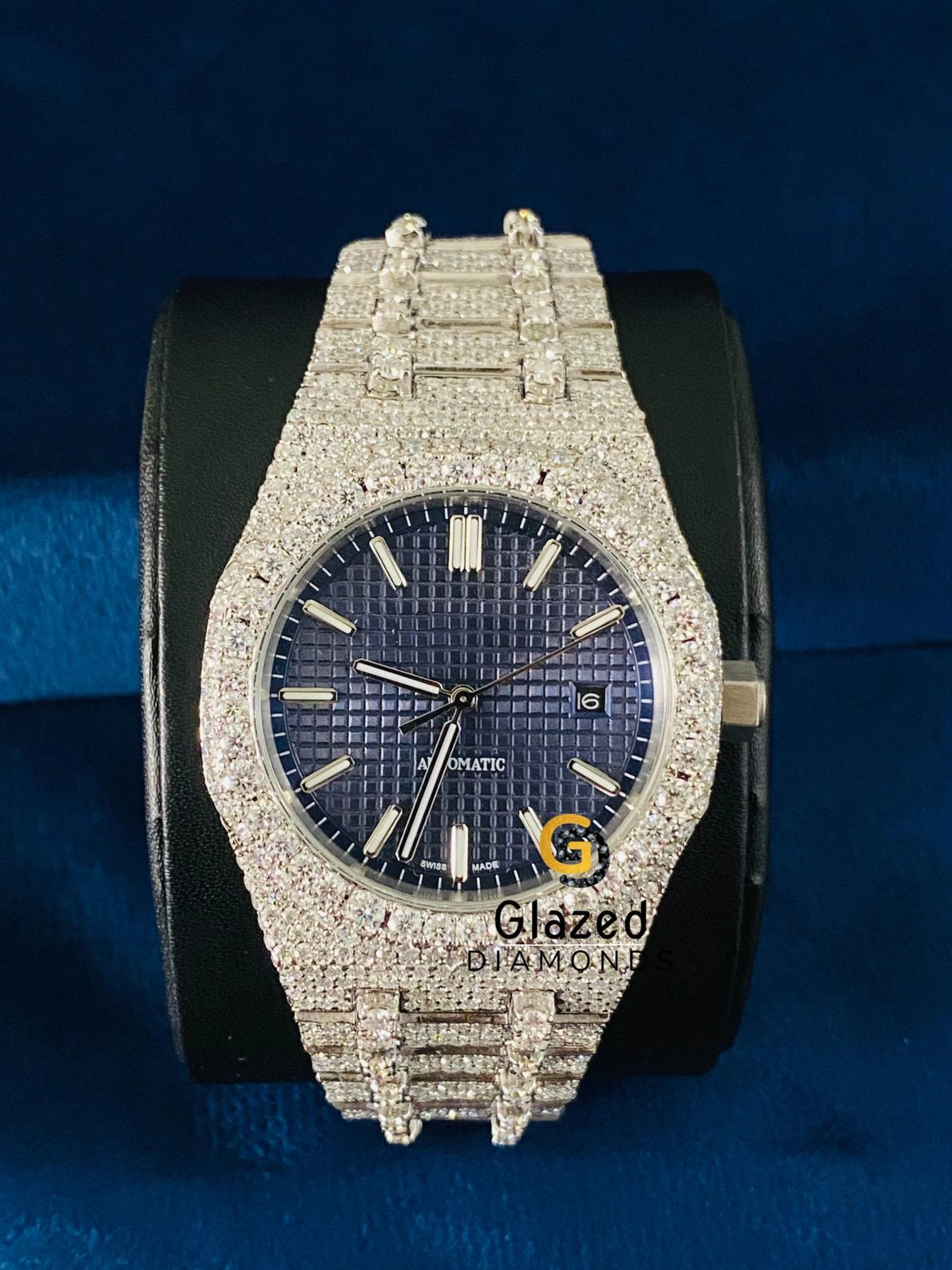 Bust Down Stick Dial Moissanite VVs Diamond Stainless Steel Watch