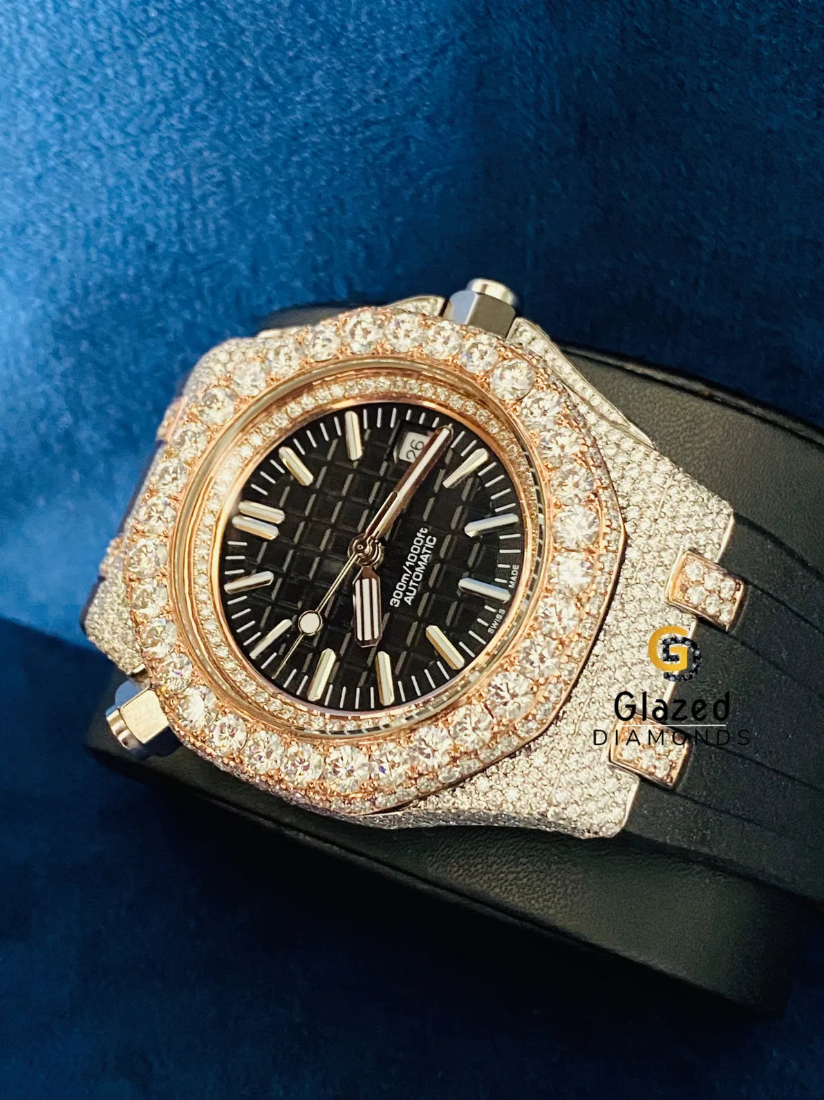 Bust Down Stick Dial Round Moissanite Hip Hop Watch