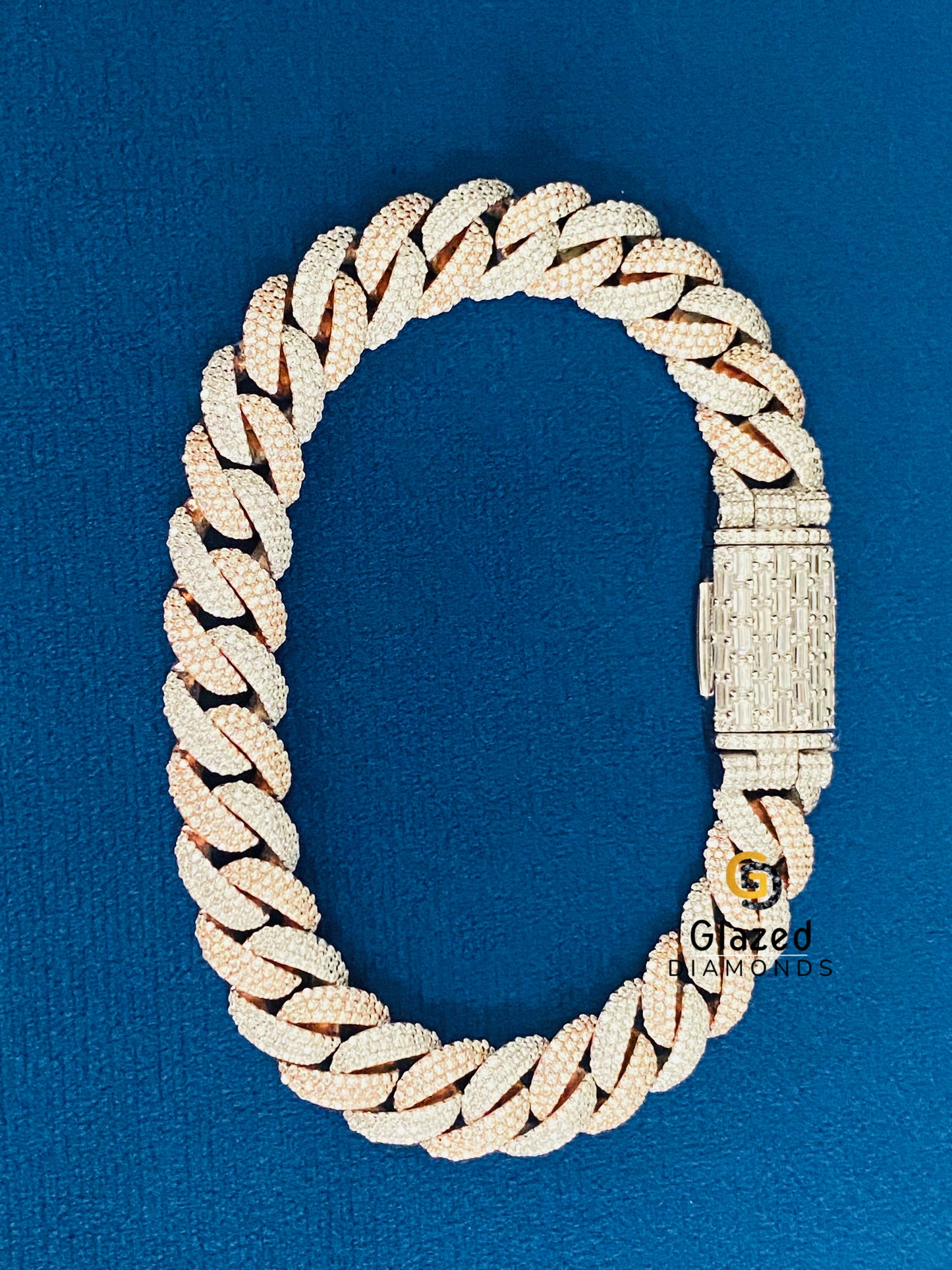 Bust Down Two Tone Moissanite D Colorless Cuban Link Bracelet