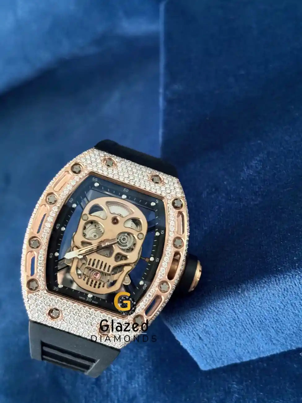 Bust Down Unique Dial Black Silicone Strap Moissnaite Watch