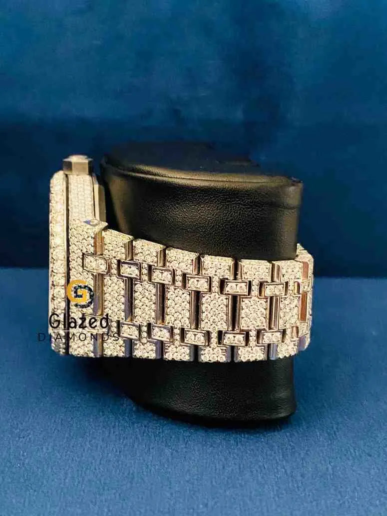 Bust Down VVS Moissanite Stainless Steel Strap WristWatch