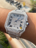 Fully White Bust Down Roman Numeral Moissanite Hip Hop Watch