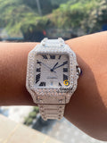 Fully White Bust Down Roman Numeral Moissanite Hip Hop Watch