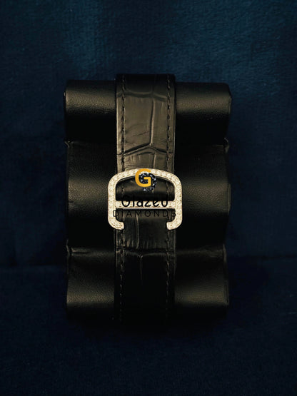 Cartier Black Lather Strap Moissanite Watch