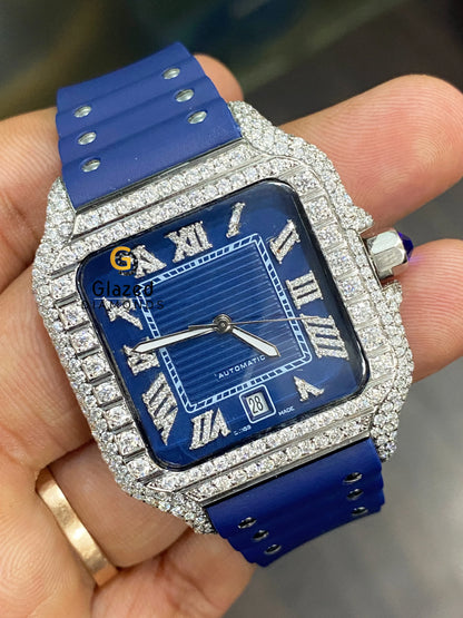 Cartier Blue Dial Moissanite Watch
