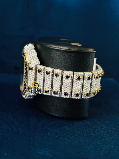 Cartier Blue Diamonds Moissanite Hip Hop Watch