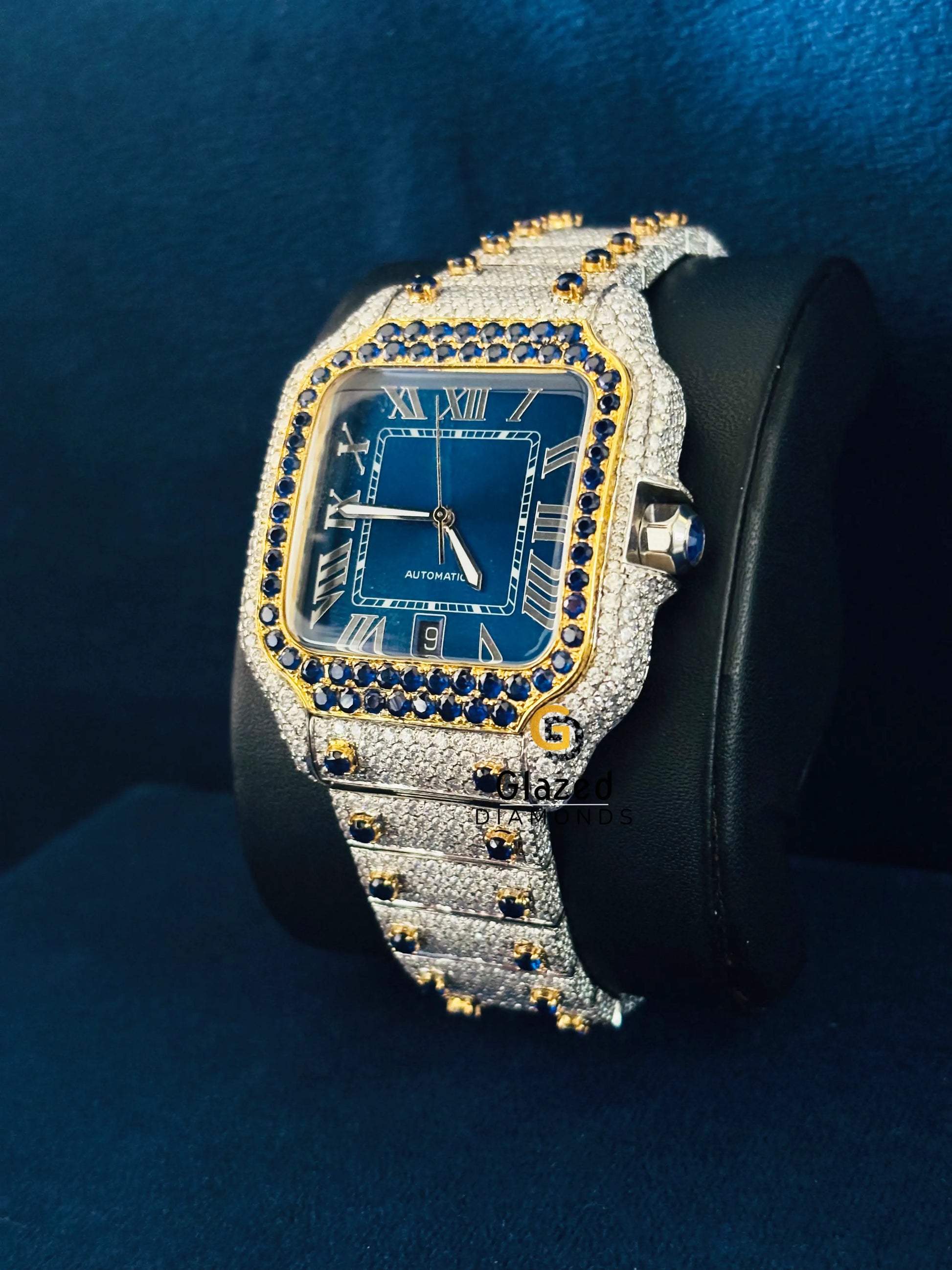 Cartier Blue Diamonds Moissanite Hip Hop Watch For Men