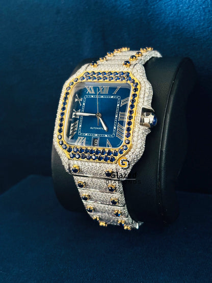 Cartier Blue Diamonds Moissanite Hip Hop Watch For Men