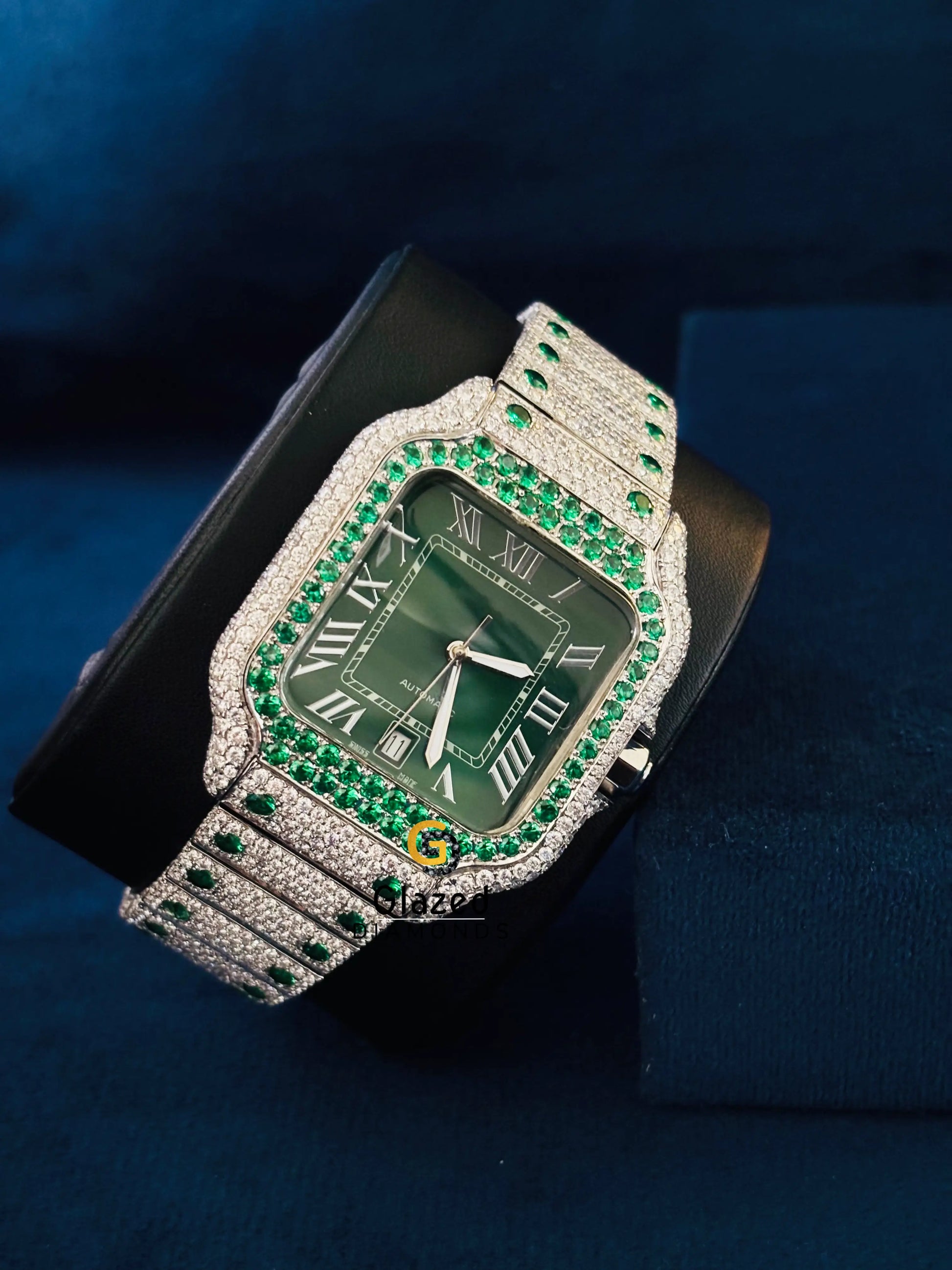 Cartier Hip Hop Green Diamond Moissanite Iced Out Watch