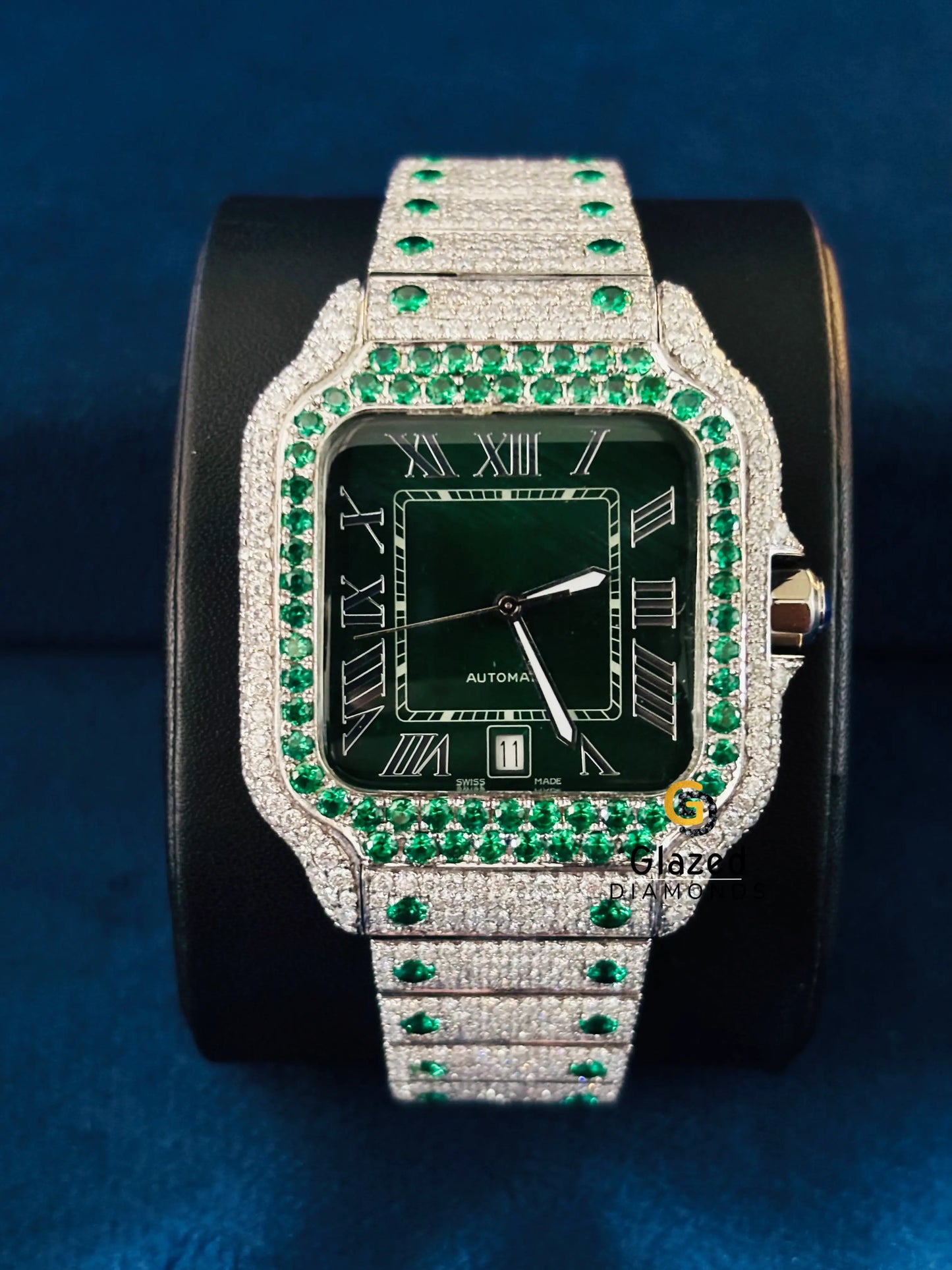 Cartier Hip Hop Green Diamond Moissanite Iced Out Watch For Men
