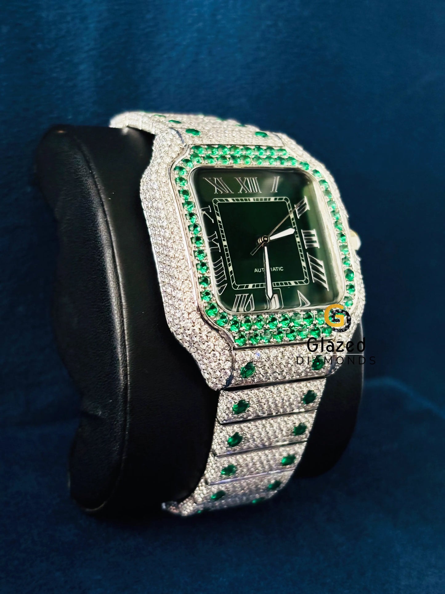 Cartier Hip Hop Green Diamond Moissanite Roman Number Watch
