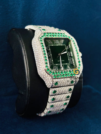 Cartier Hip Hop Green Diamond Moissanite Roman Number Watch