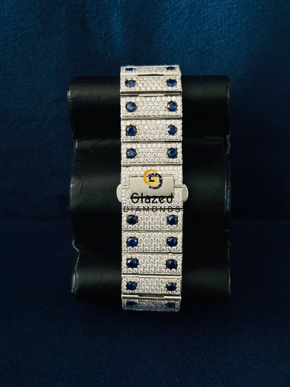 Cartier Moissanite Blue Dial Iced Out Hip Hop Roman Number Watch For Men