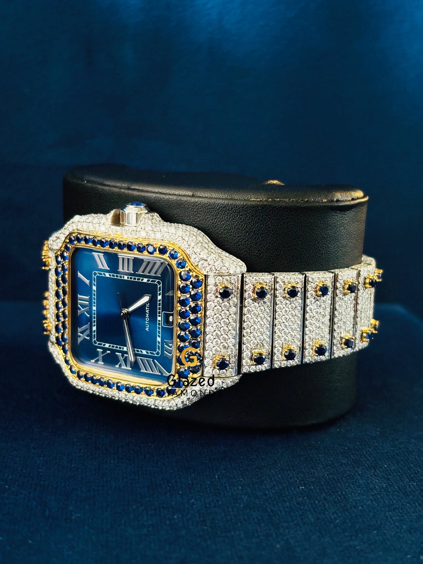 Cartier Moissanite Blue Dial Iced Out Hip Hop Watch For Men
