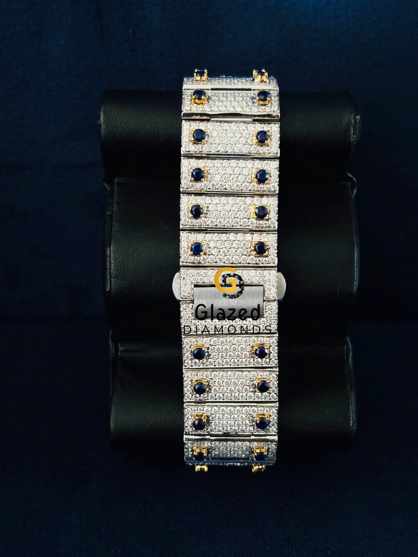 Cartier Yellow Gold Plated Blue Diamonds Moissanite Hip Hop Watch