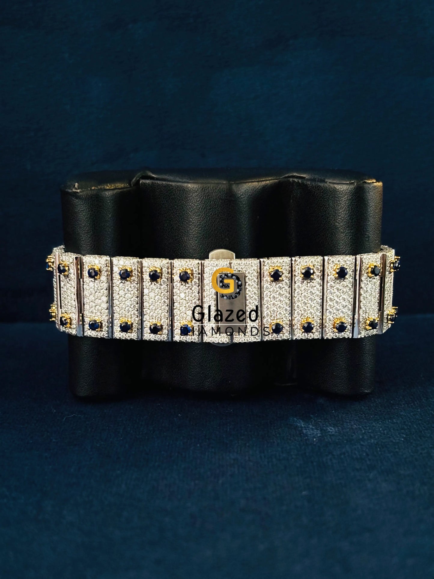 Cartier Yellow Gold Plated Blue Moissanite Hip Hop Watch