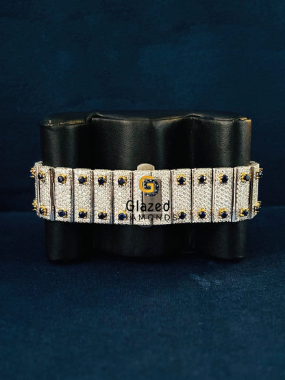 Cartier Yellow Gold Plated Blue Moissanite Hip Hop Watch