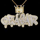 Hip Hop Moissanite Diamond Crown CEASAR Name Bust Down Pendant