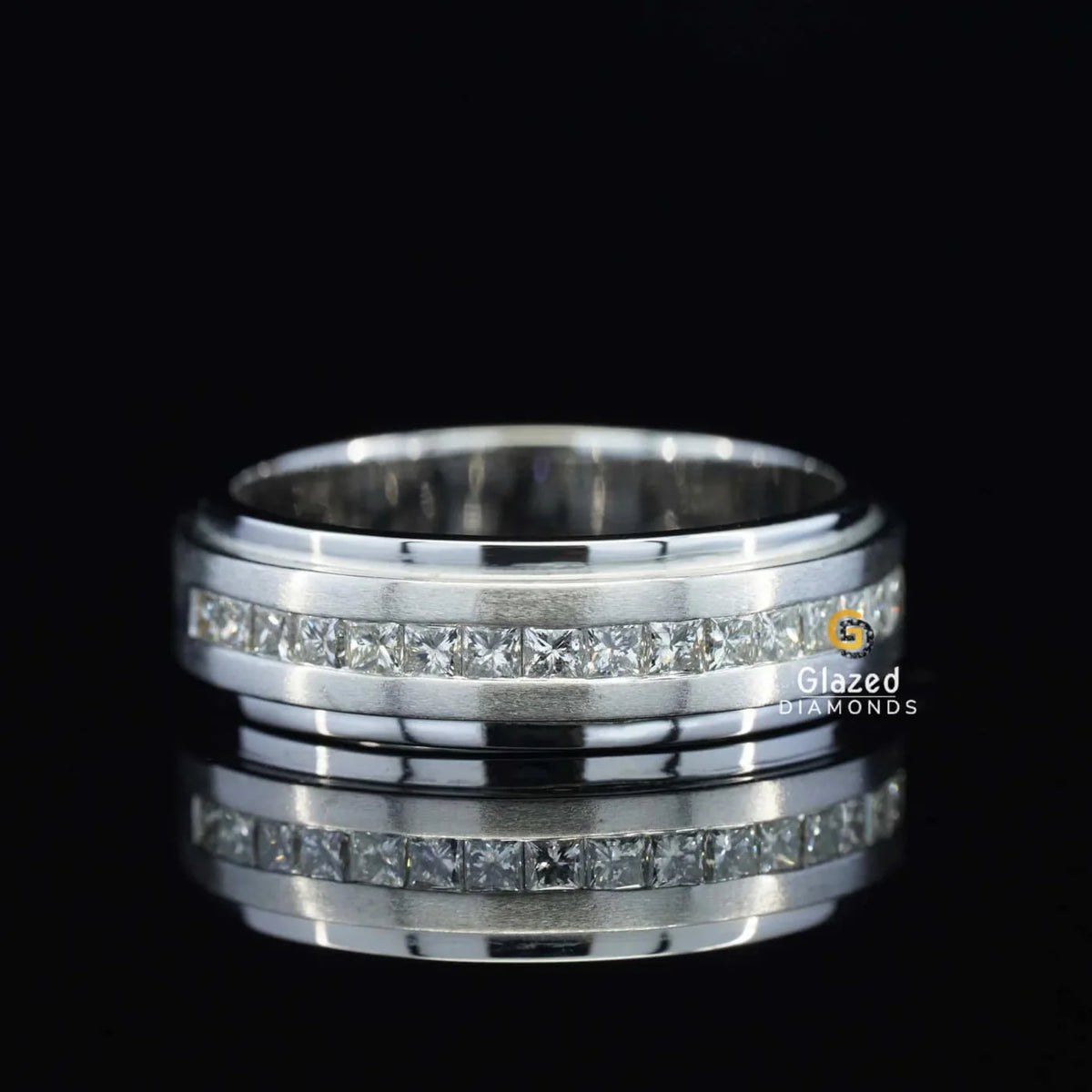 Half Eternity Channel Set Princess Cut Moissanite Diamond Wide Band Ring