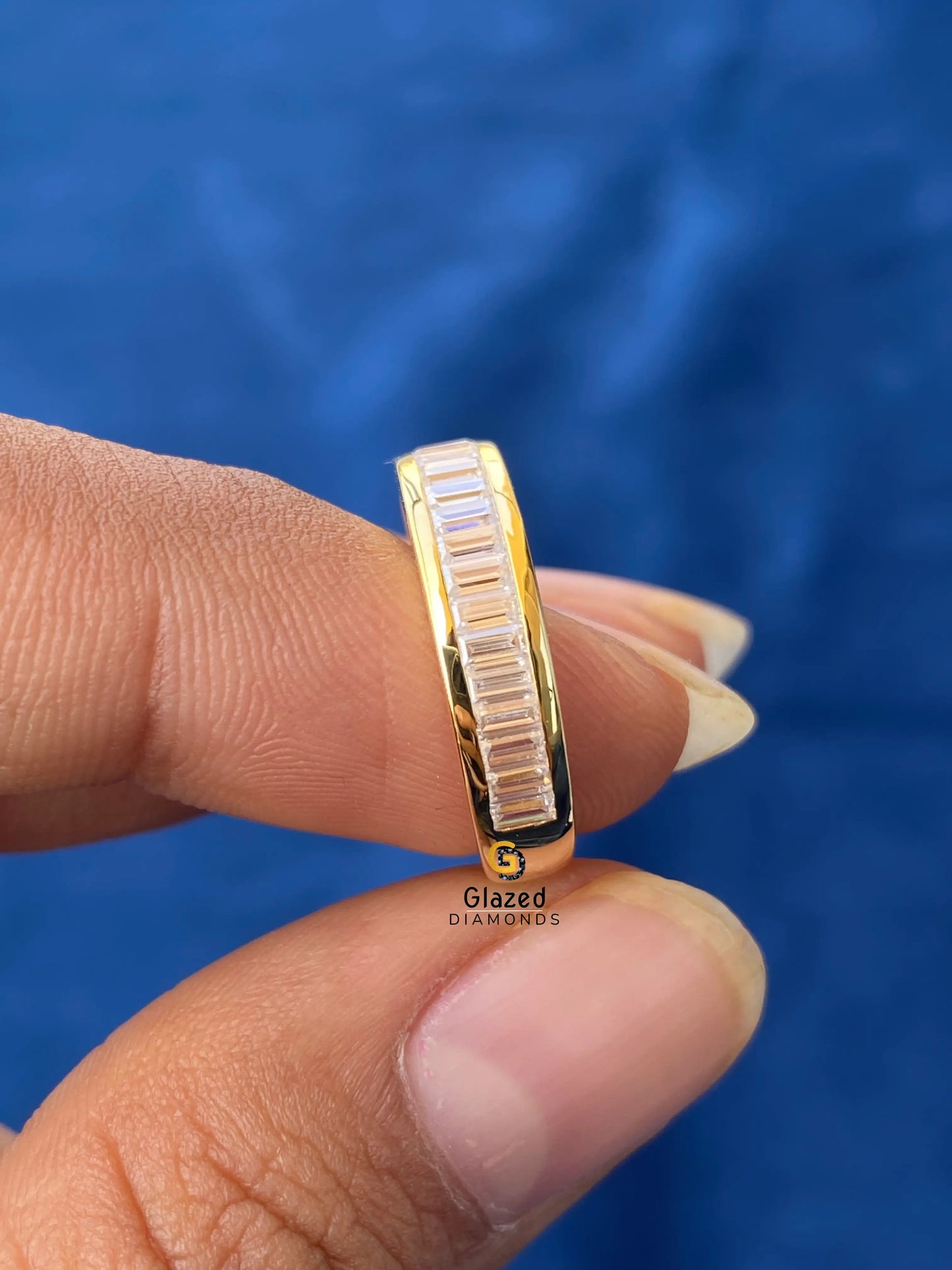 Channel Set Wedding Band Half Eternity Baguette Cut Moissanite Ring