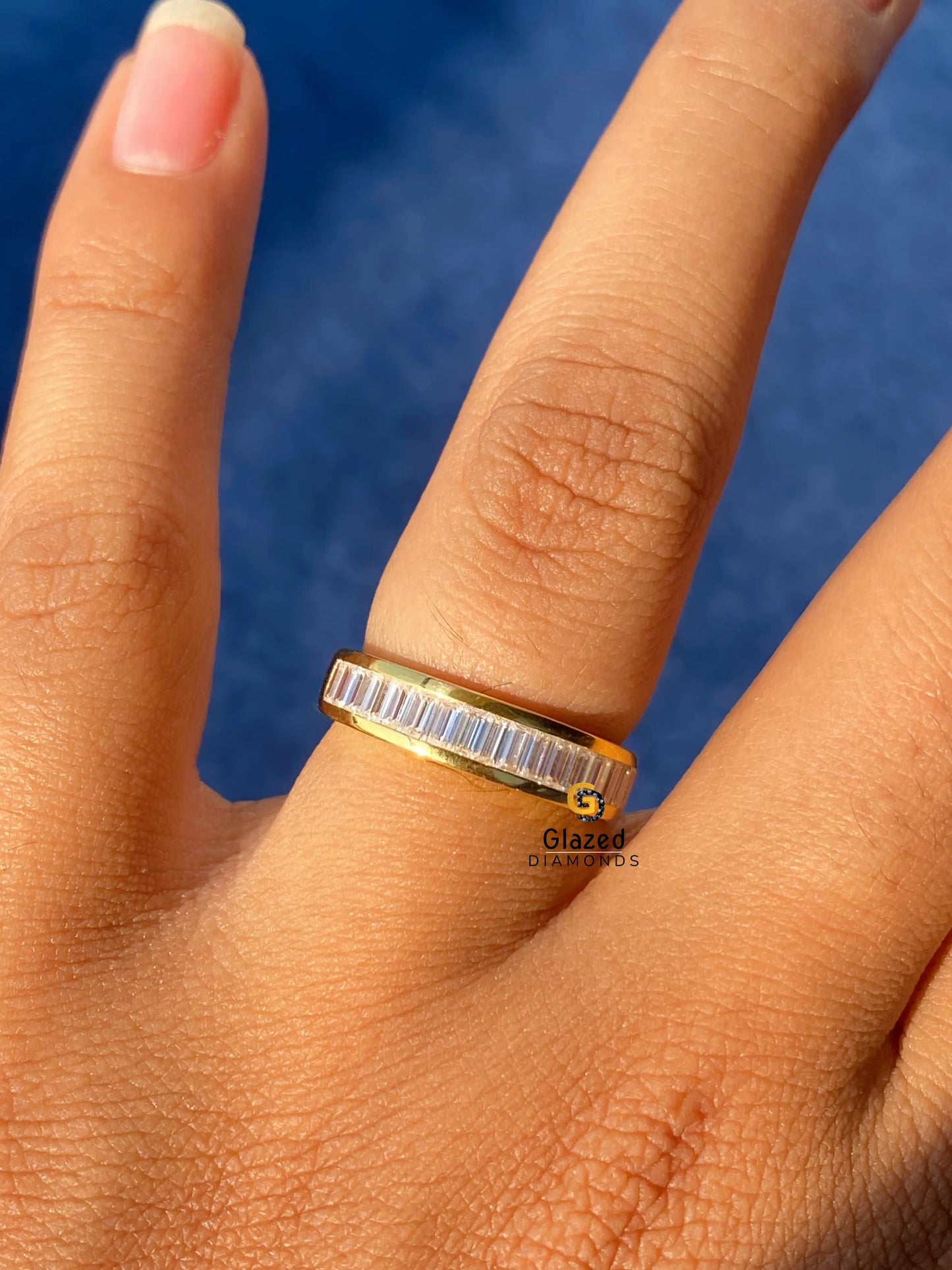Channel Set Wedding Band Half Eternity Baguette Cut Moissanite Ring For Women