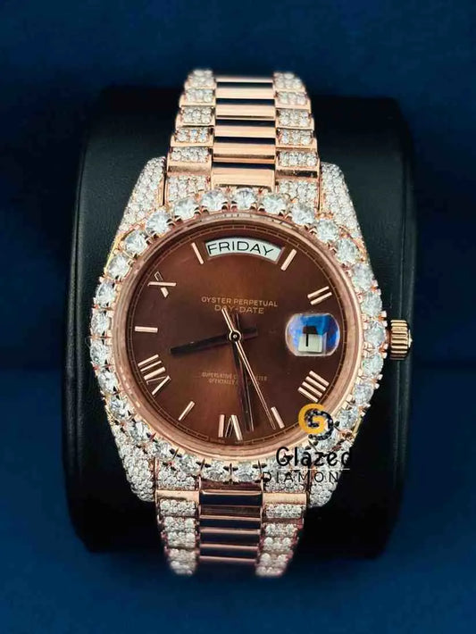 Chcolate Dial Roman Number Moissanite Watch