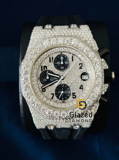 Black Multi Chronograph Silicon Strap Moissanite Watch