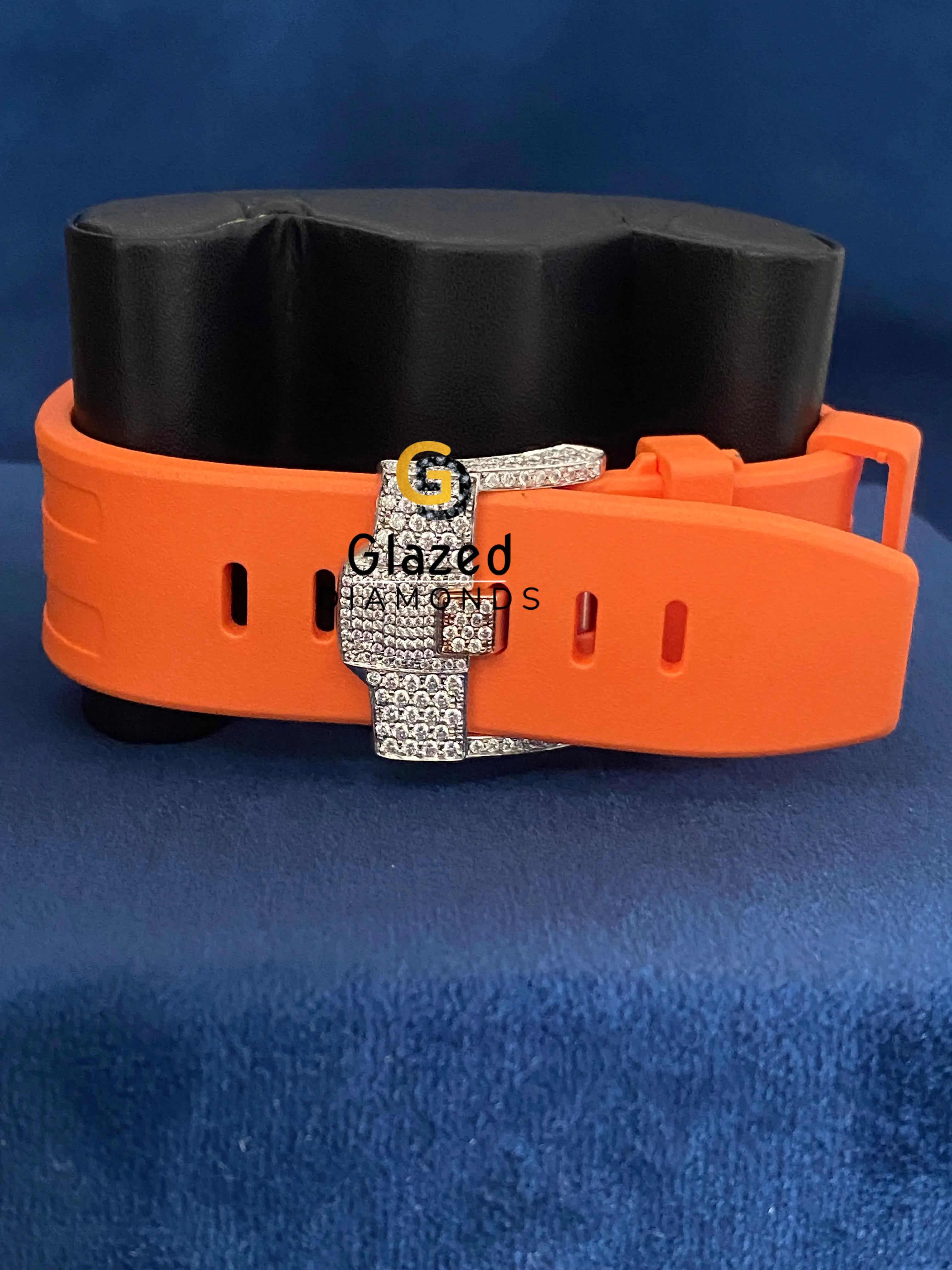 Orange Silicone Strap Chronograph Face Dial Moissanite Watch