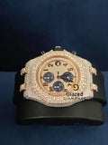 Chronograph Arabic Dial Iced Out Black Silicone Strap Moissanite Watch