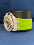 Chronograph Arabic Dial Neon Green Silicone Strap Moissanite Watch