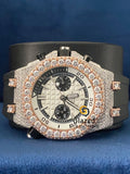 Chronograph Black Silicone Strap VVs Moissanite Diamond Studded Watch