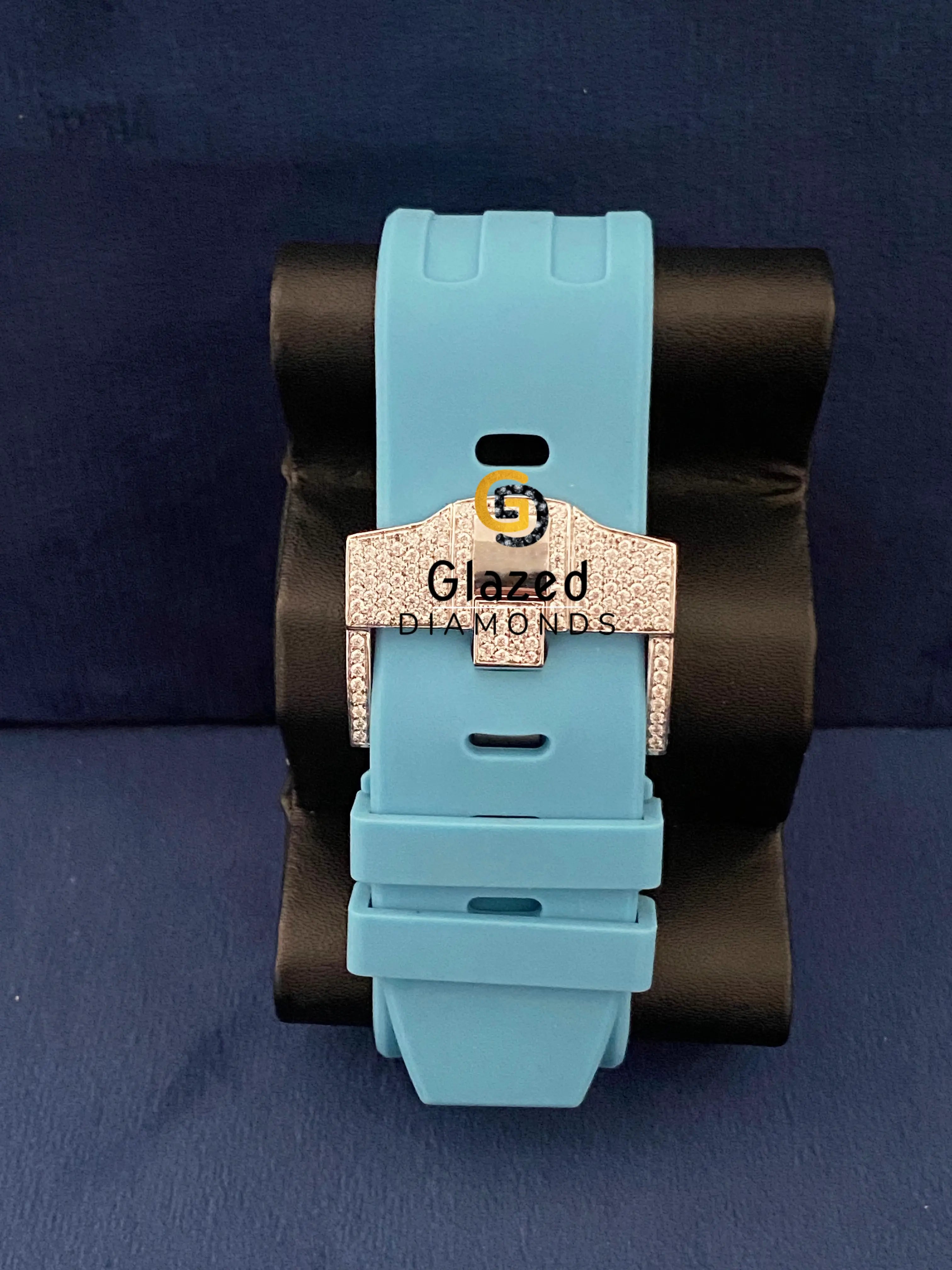 Chronograph Silicone Sky Blue Strap VVs Moissanite D Colorless Watch
