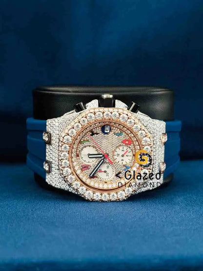 Coclorfull Arabic Number Multi Chronograph Dial Silicone Strap Moissanite Watch