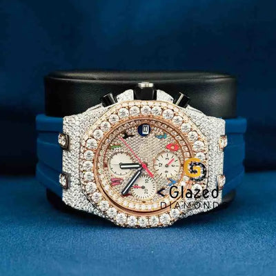 Coclorfull Arabic Number Multi Chronograph Dial Silicone Strap Moissanite Watch