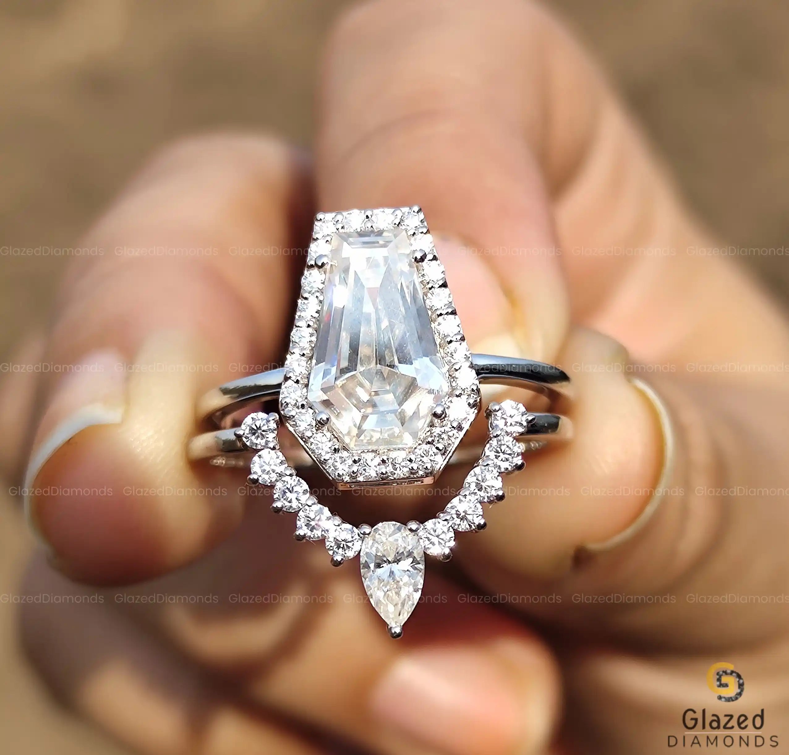 Coffin Cut Diamond Bridal Wedding Rings