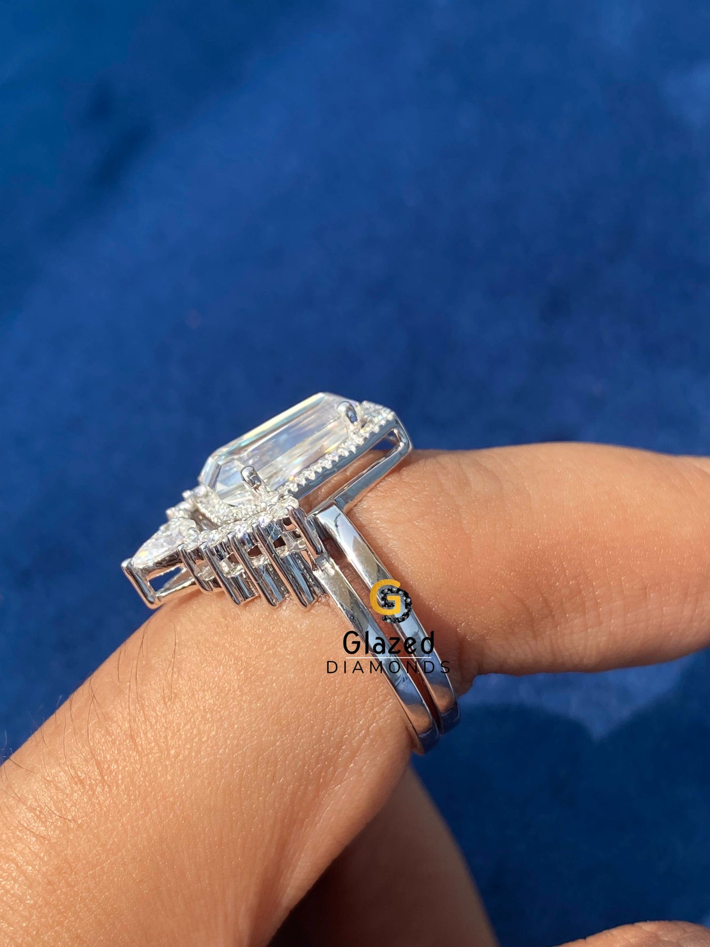 Coffin Cut Diamond Engagement Ring Set