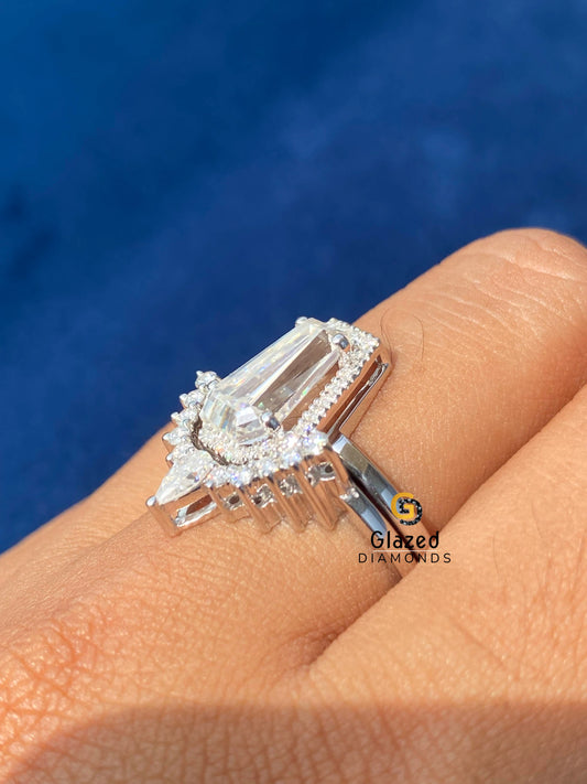 Coffin Cut Diamond Wedding Ring Set