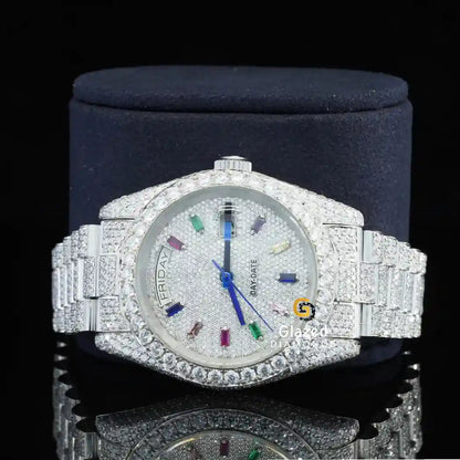 Colord Baguette Dial Fully Moissanite Diamond Watch