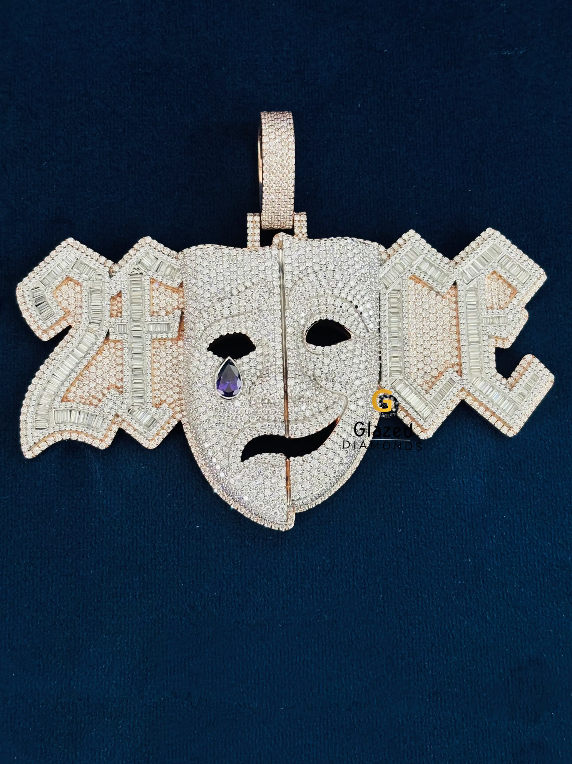 Crying Face Dual Tone Moissanite Pendant For Men