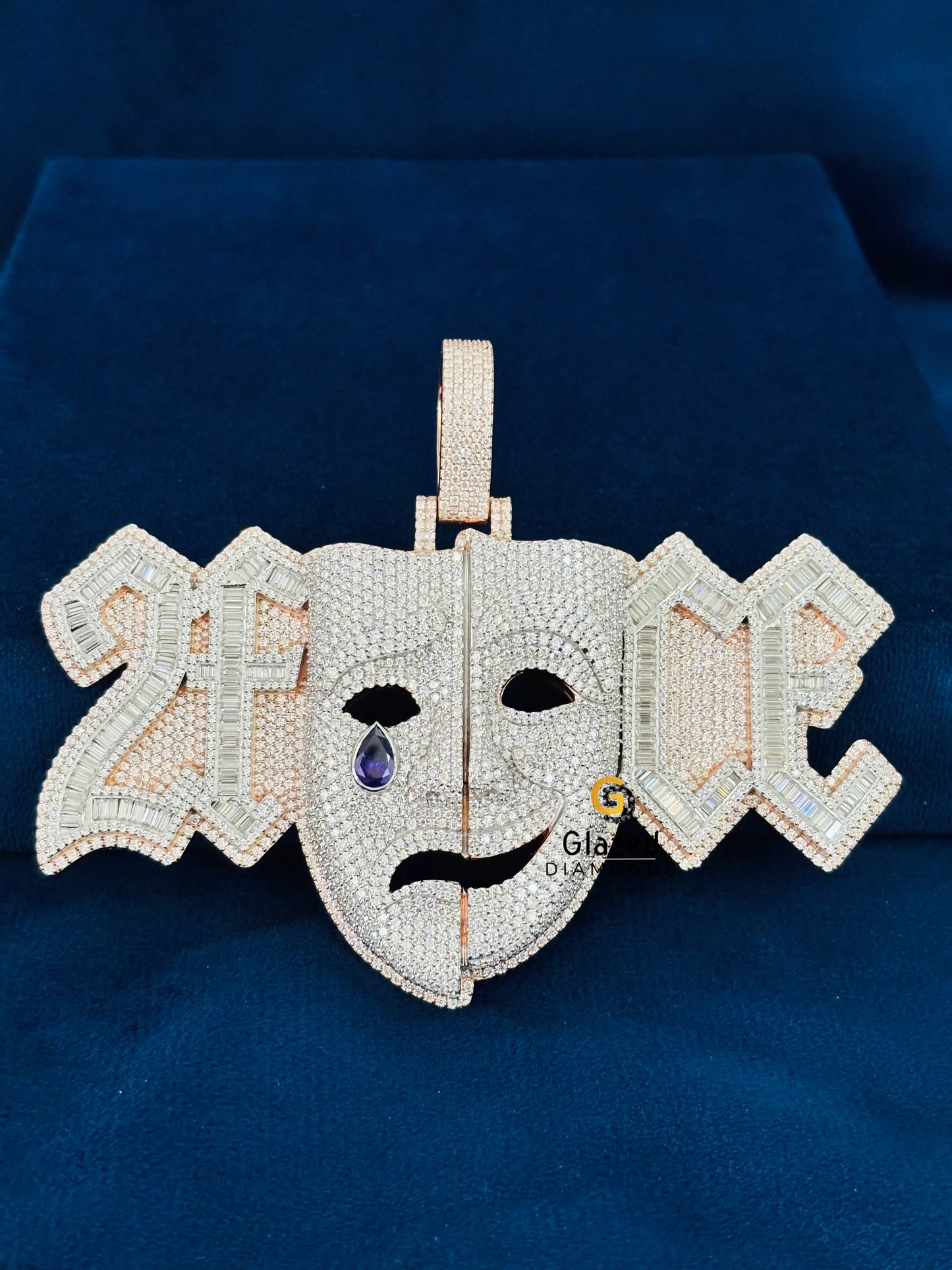 Crying Face Two Tone Moissanite Pendant For Men