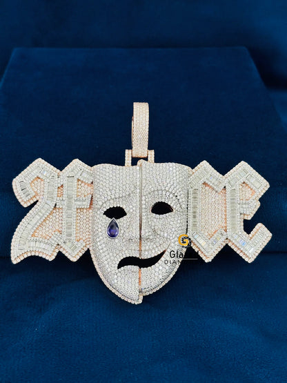 Crying Face Two Tone Moissanite Pendant For Men