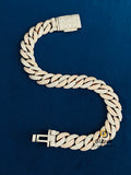 Cuban Link Hip Hop Two Tone Round Moissanite Bracelet