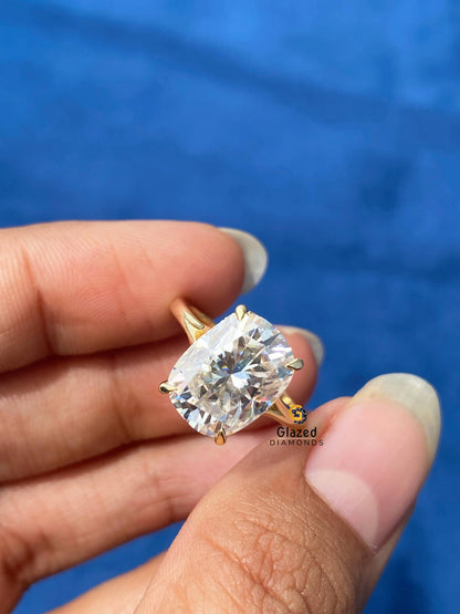Cushion Cut Hidden Halo Moissanite Ring