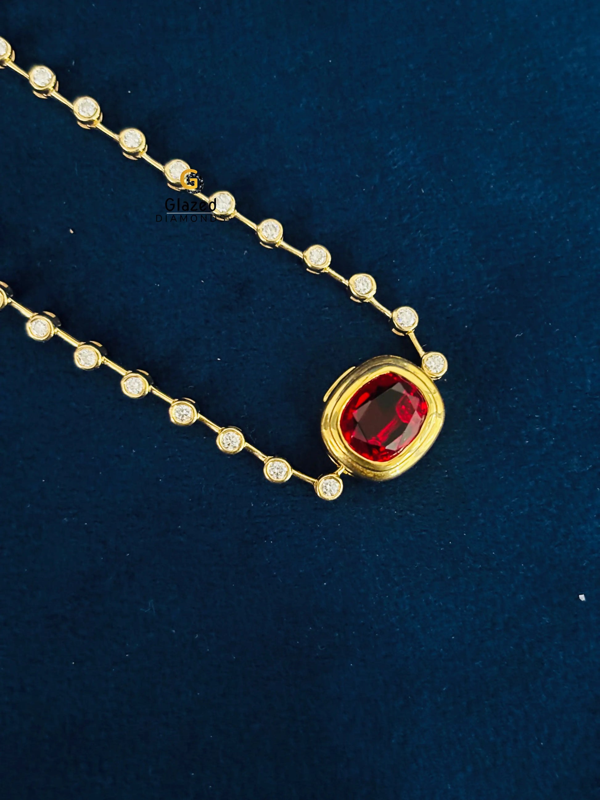 Cushion Cut Red Rubby CZ Solitaire Pendant