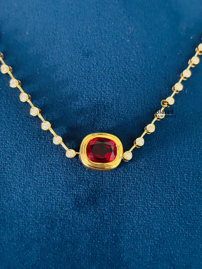 Cushion Cut Red Rubby CZ Solitaire Pendant For Women