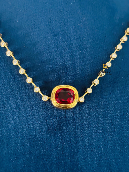Cushion Cut Red Rubby CZ Solitaire Pendant For Women